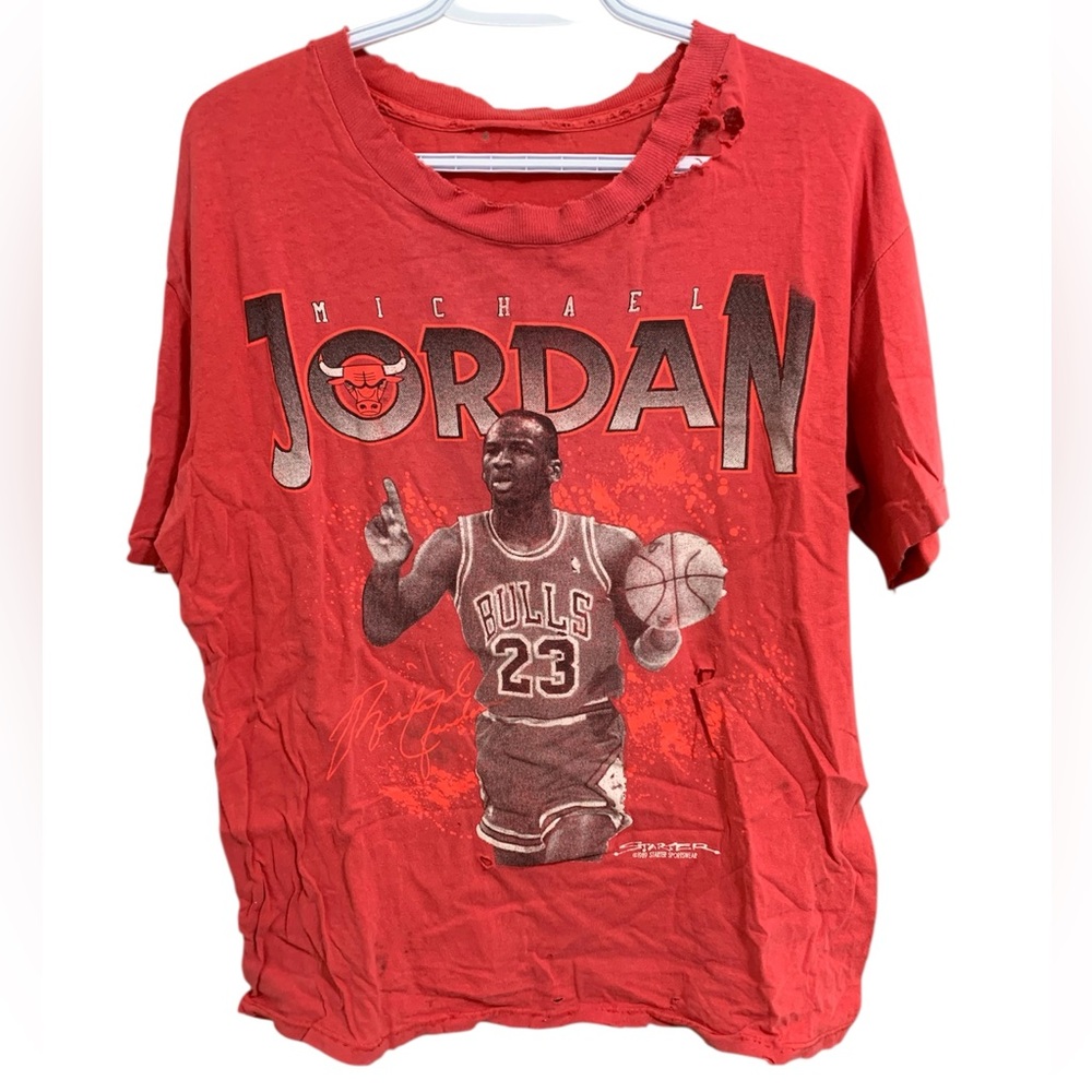 Vintage Distressed 1989 Michael Jordan Chicago Bulls STARTER T-Shirt Size Medium